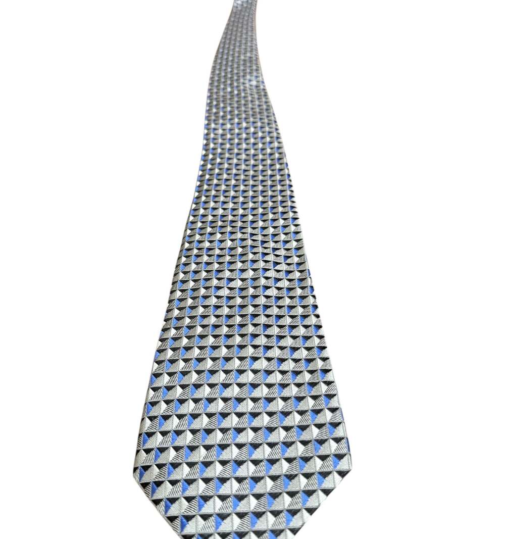 Van Heusen 100% Silk Geometric Triangle Tie Gray Black Blue Men’s Necktie